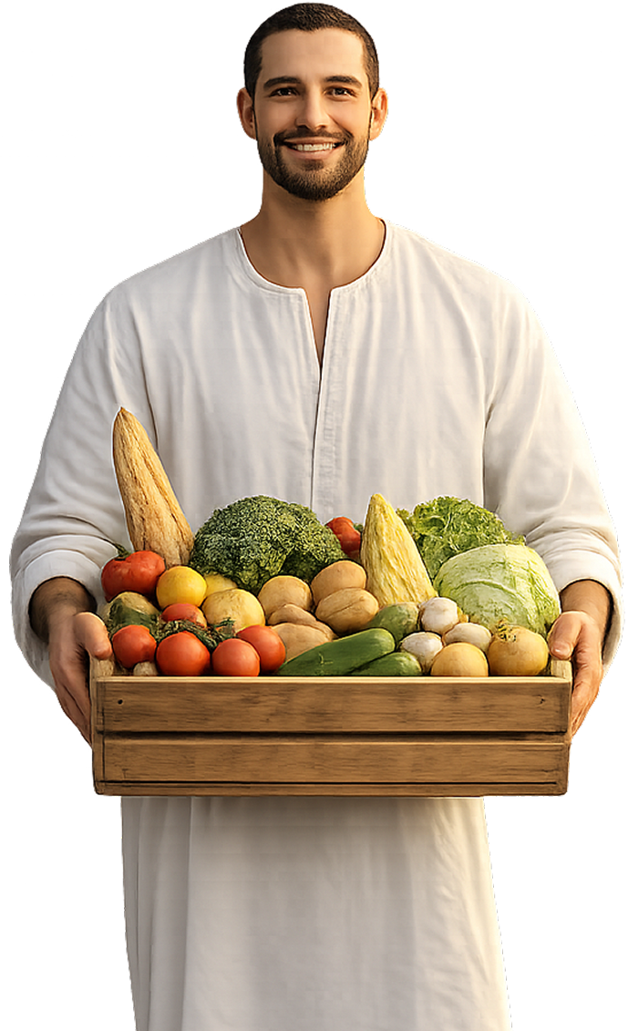Farmer holding a box of fresh produce